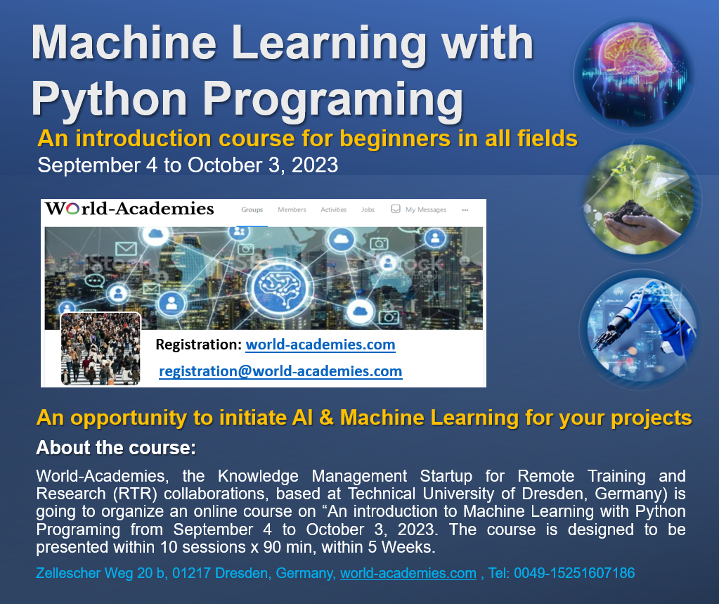 Machine learning python course on world academies recorded course
